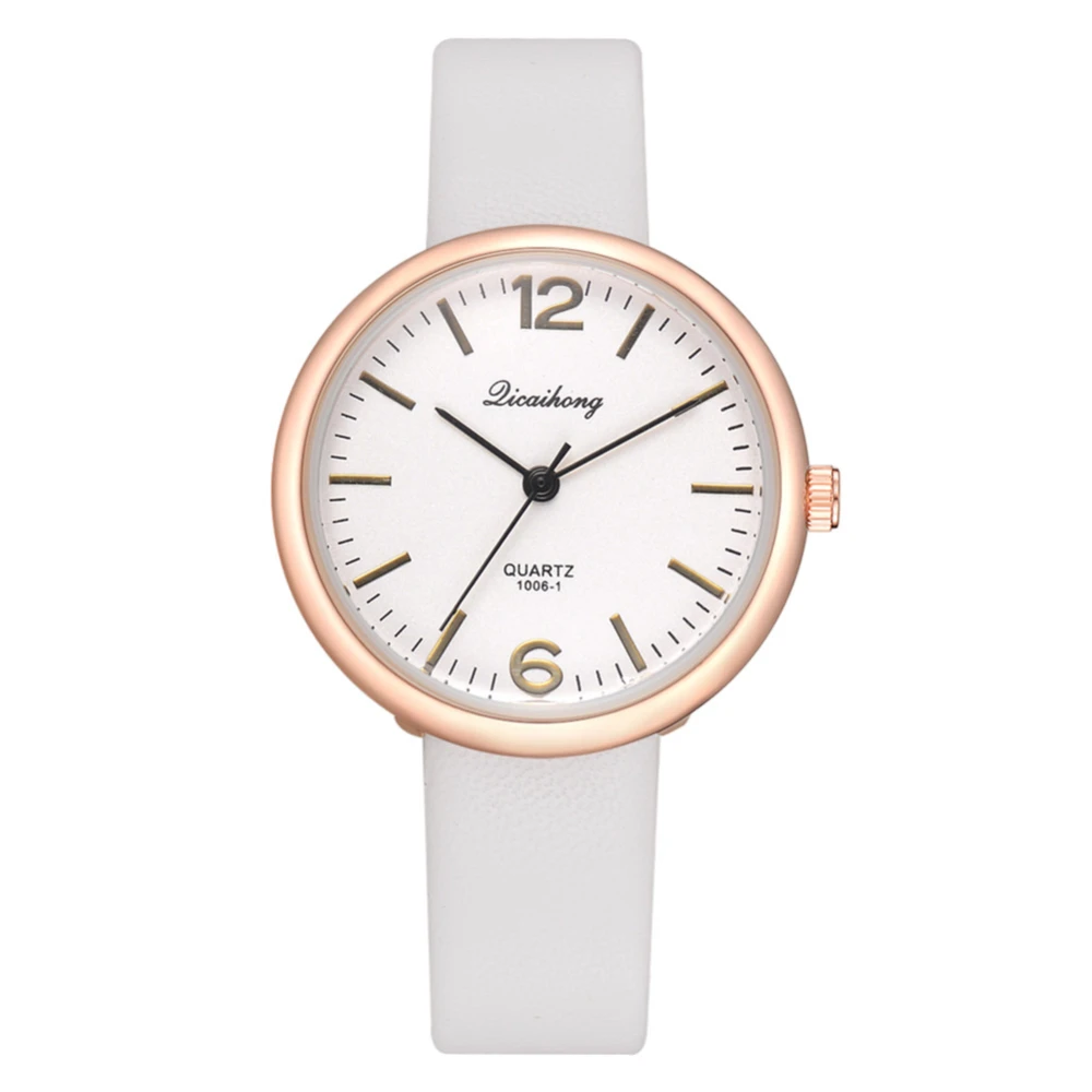 Fashionable Student Women Casual PU Leather Quartz Wristwatch(White)