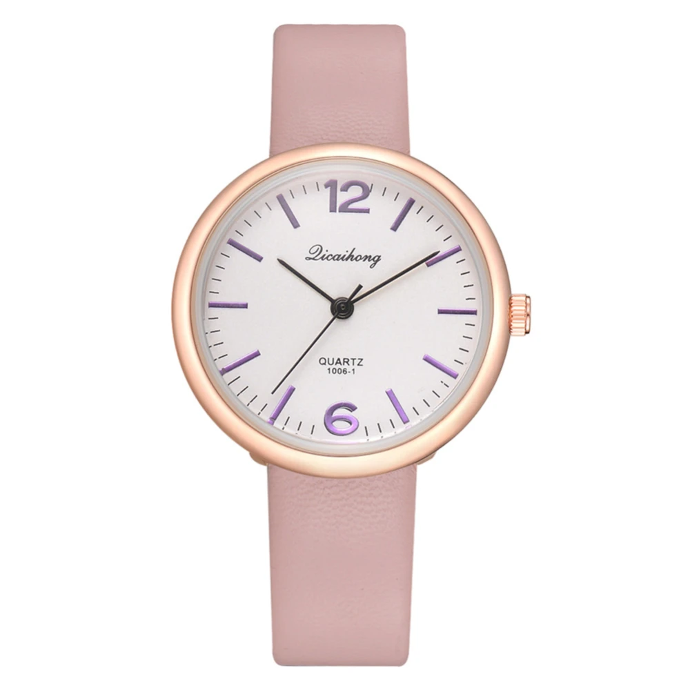 Fashionable Student Women Casual PU Leather Quartz Wristwatch(Pink)