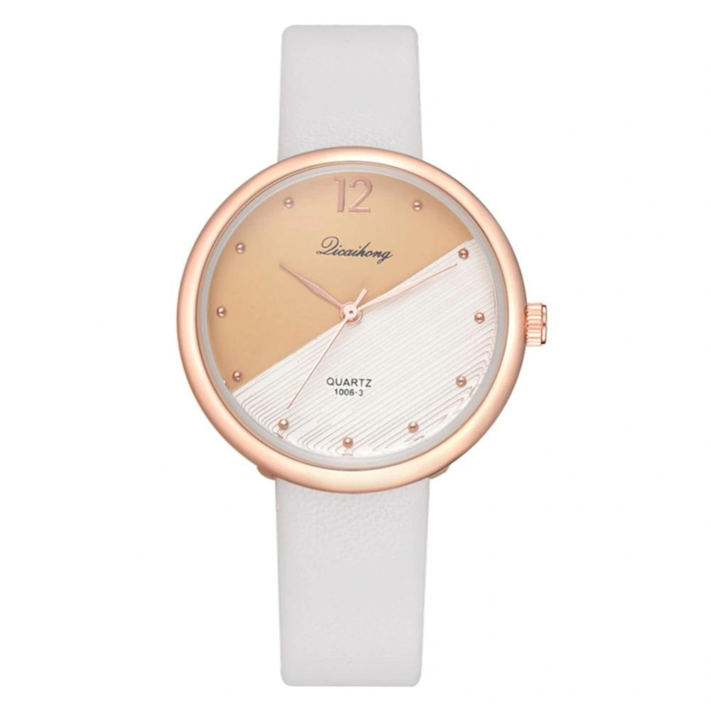 Fashionable Casual Quartz Candy Colored Round Dial PU Leather Strap Watch (White)