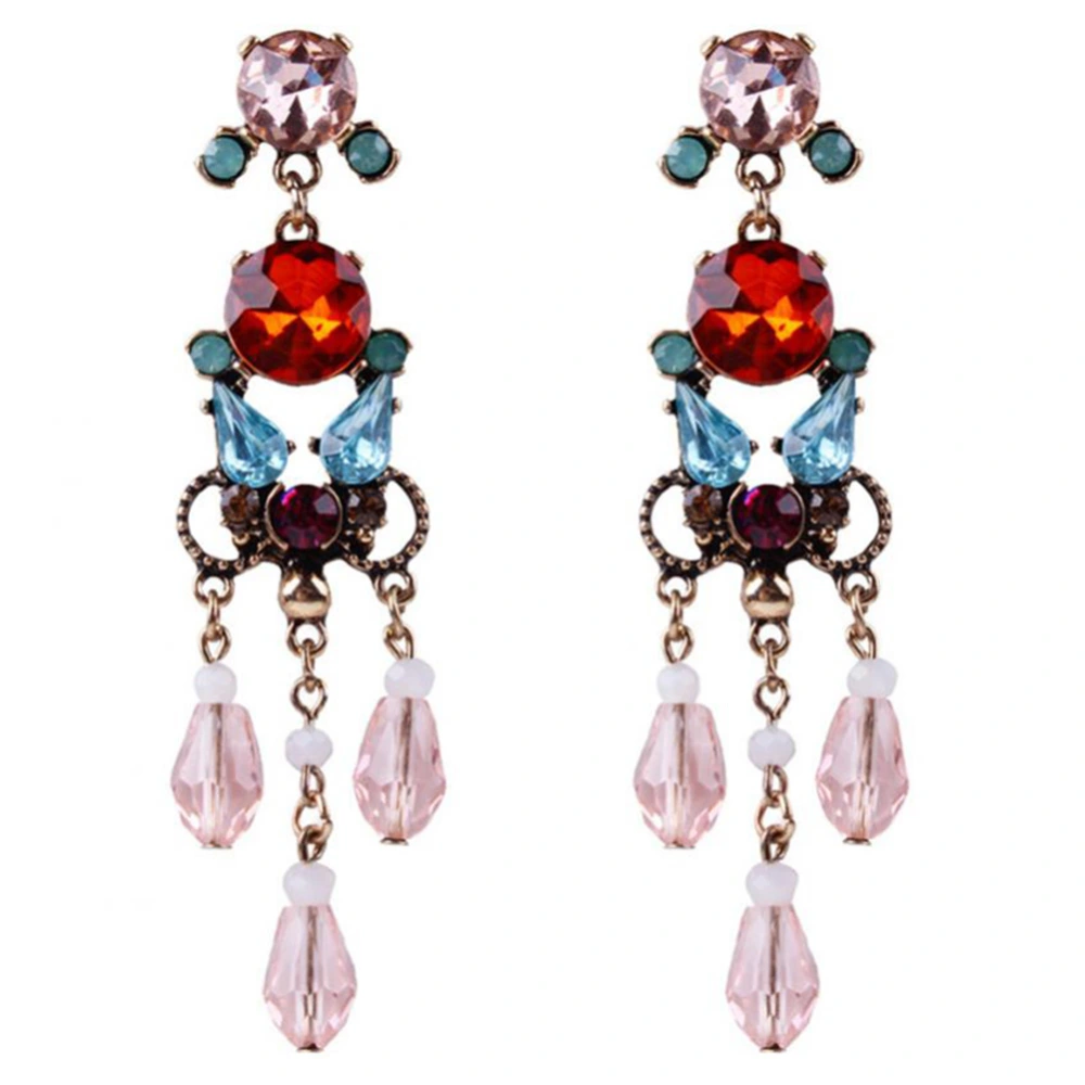 Fashionable Western Style Women Earrings Alloy Imitation Diamond Decoration Jewelry(Red)