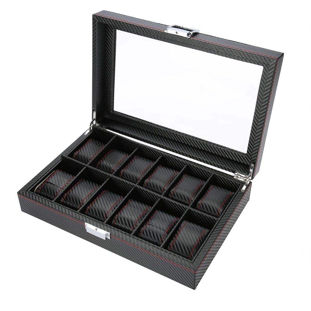 12 Grids Watch Display Storage Box Watch Organizer Case PU Leather