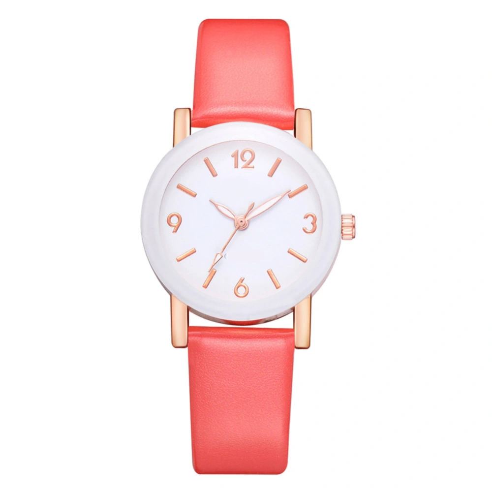 Fashionable Alloy Watch Round Dial Quartz PU Leather Strap Wristwatch (Red)