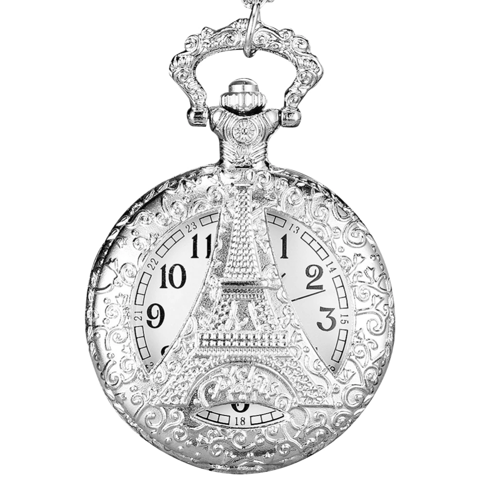 Fashionable Personality Silver Vintage Hollow Out Pattern Alloy Pocket Watch (Iron Tower)