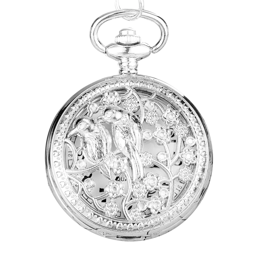 Fashionable Personality Silver Vintage Hollow Out Pattern Alloy Pocket Watch (Bird)