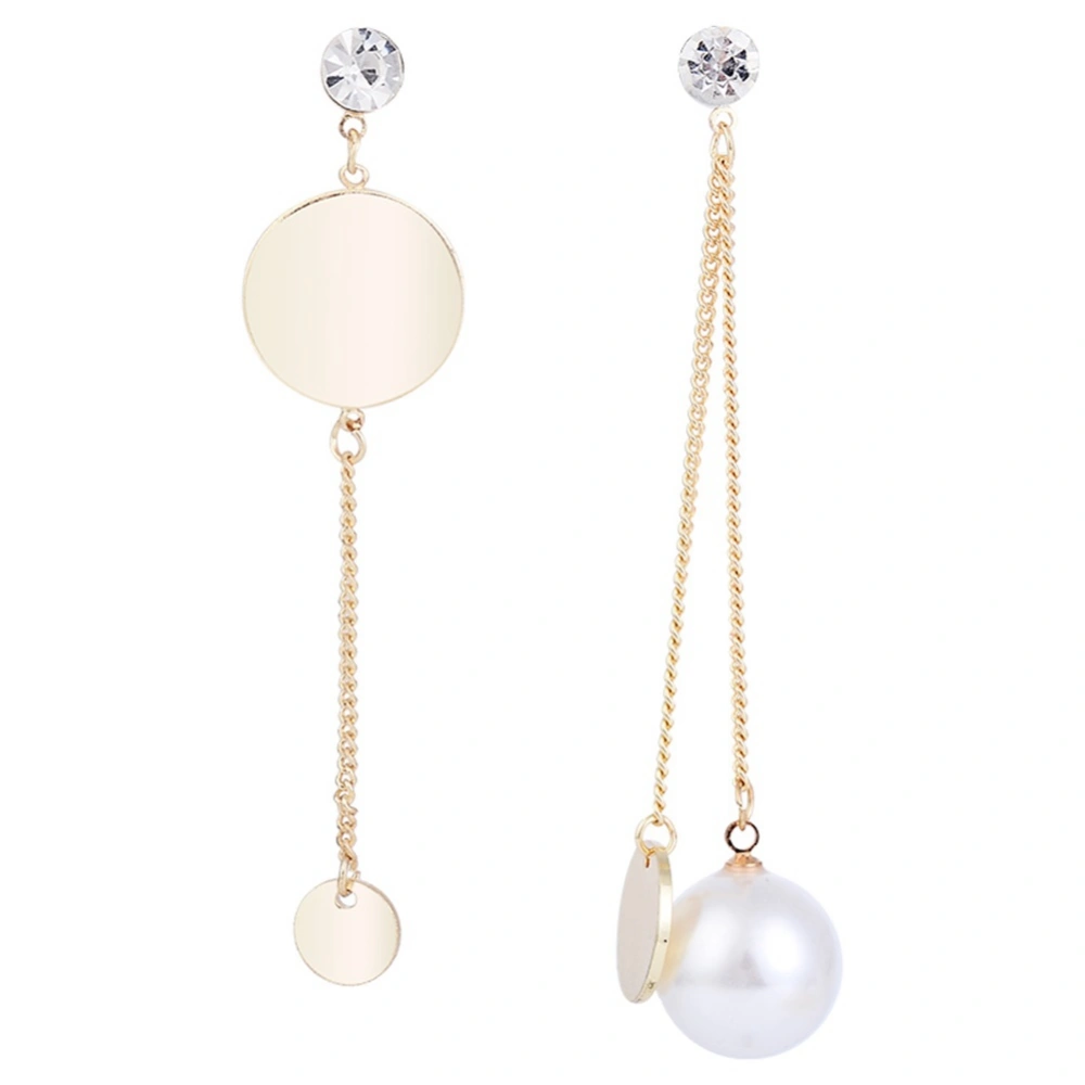 S925 Silver Needle Women Elegant Fashionable Faux Pearl Alloy Asymmetric Long Earrings