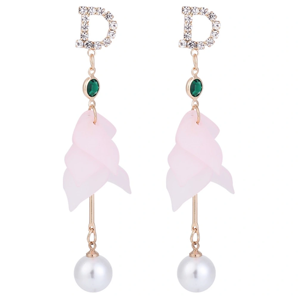 S925 Silver Needle Women Elegant Fashionable Flower Dangle Faux Pearl Alloy Earrings(Pink)