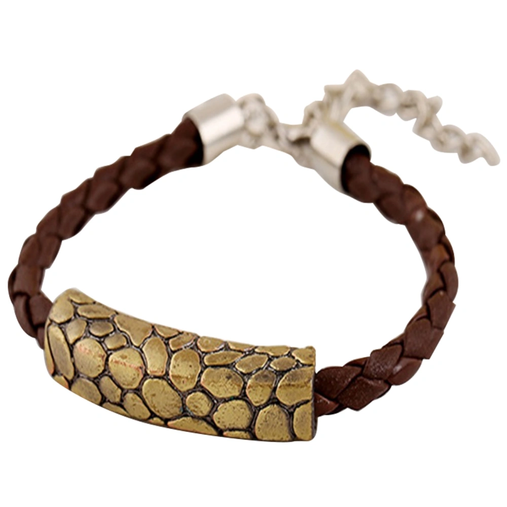 Unisex Handmade PU Leather Weave Fashionable Pendant Adjustable Bracelet Accessories(Brown)