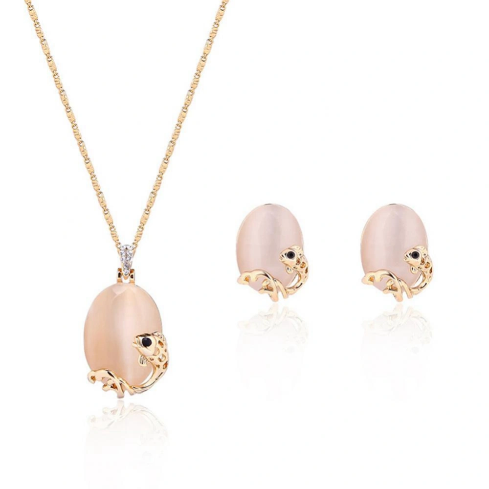 2Pcs/Set Alloy Fashionable Personalized Opal Necklace Earrings Jewelry Set