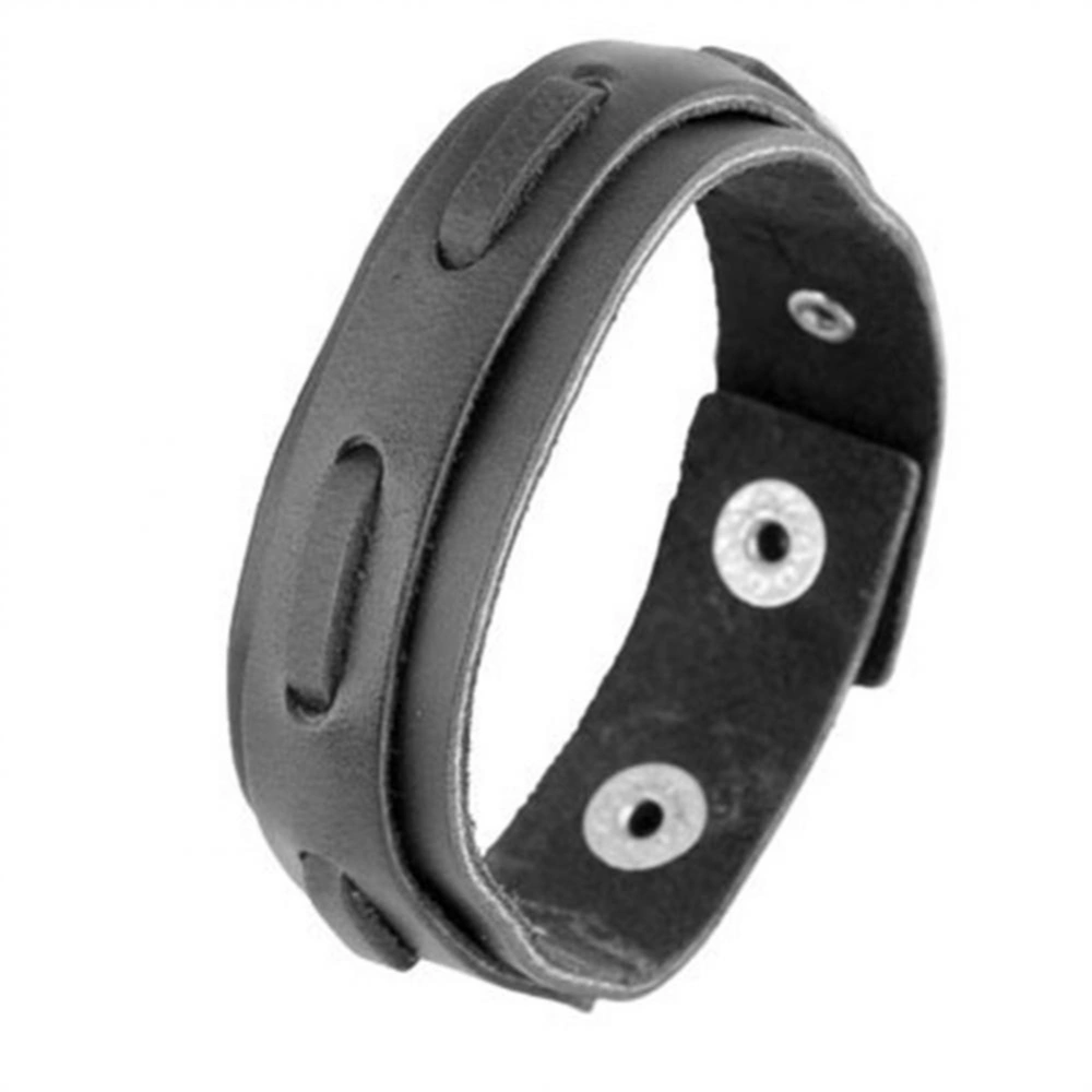 Simple Style Unisex Faux Cowhide Bracelet Double Layer Bangle Jewelry for Party (Black)