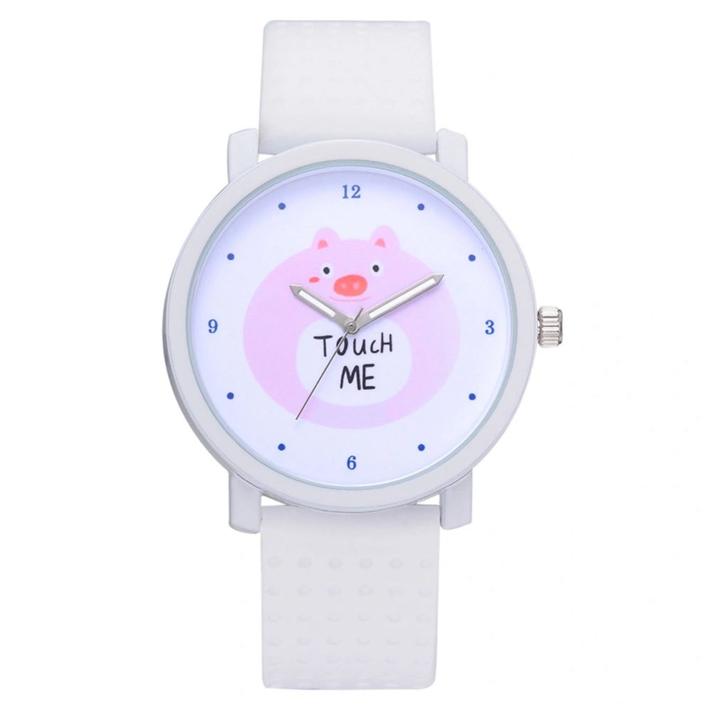 Fashionable Round Dial Cute Cartoon Pattern Silicone Strap Female Wristwatch (Pink)