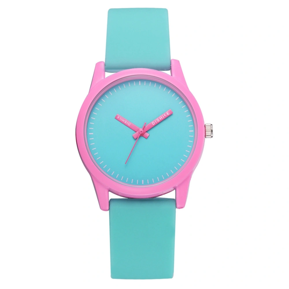 Fashionable Solid Color Quartz Wristwatch Silicone Strap Simple Round Watch(Green)