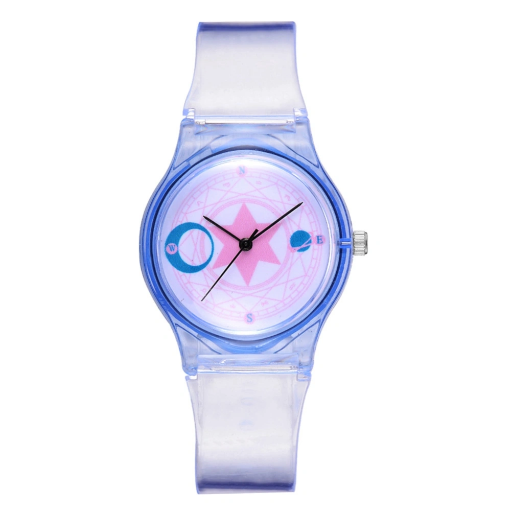 Fashionable Round Dial Transparent Silicone Strap Quartz Student Wristwatch (White Pink)