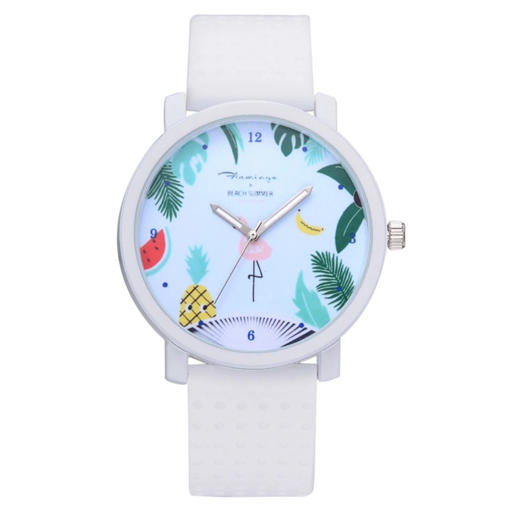 Fashionable Round Dial Cute Cartoon Pattern Silicone Strap Female Wristwatch (Green)