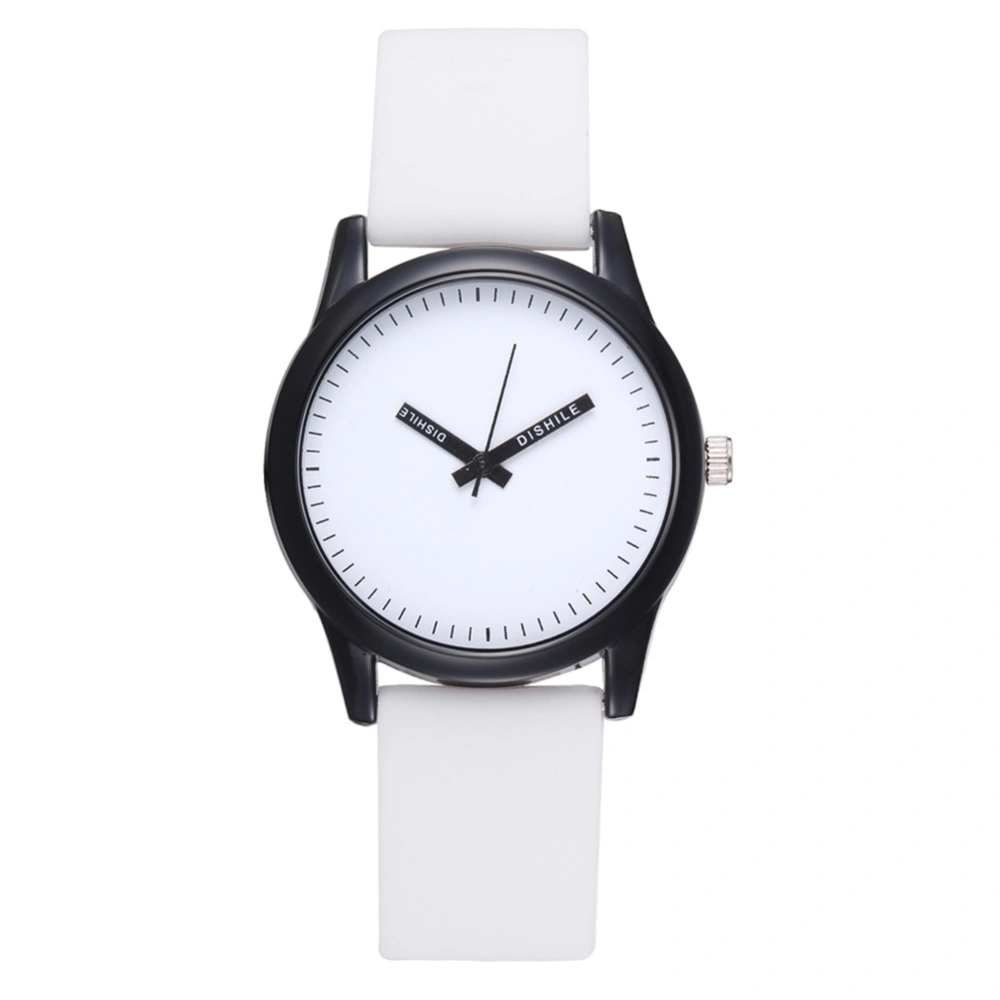 Fashionable Solid Color Quartz Wristwatch Silicone Strap Simple Round Watch(White)