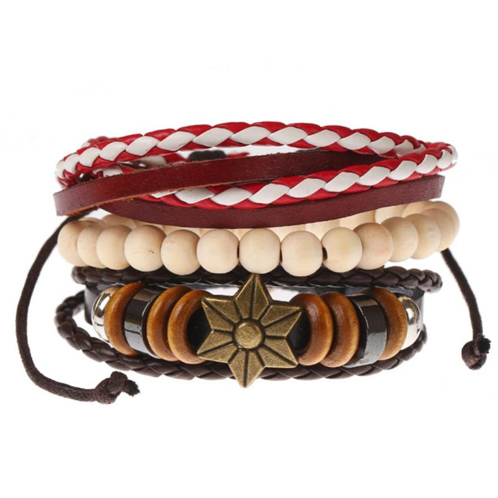 3pcs/set Fashion Men Woman Faux Cowhide Alloy Retro Weave Bracelet Set Simple Jewelry Accessory