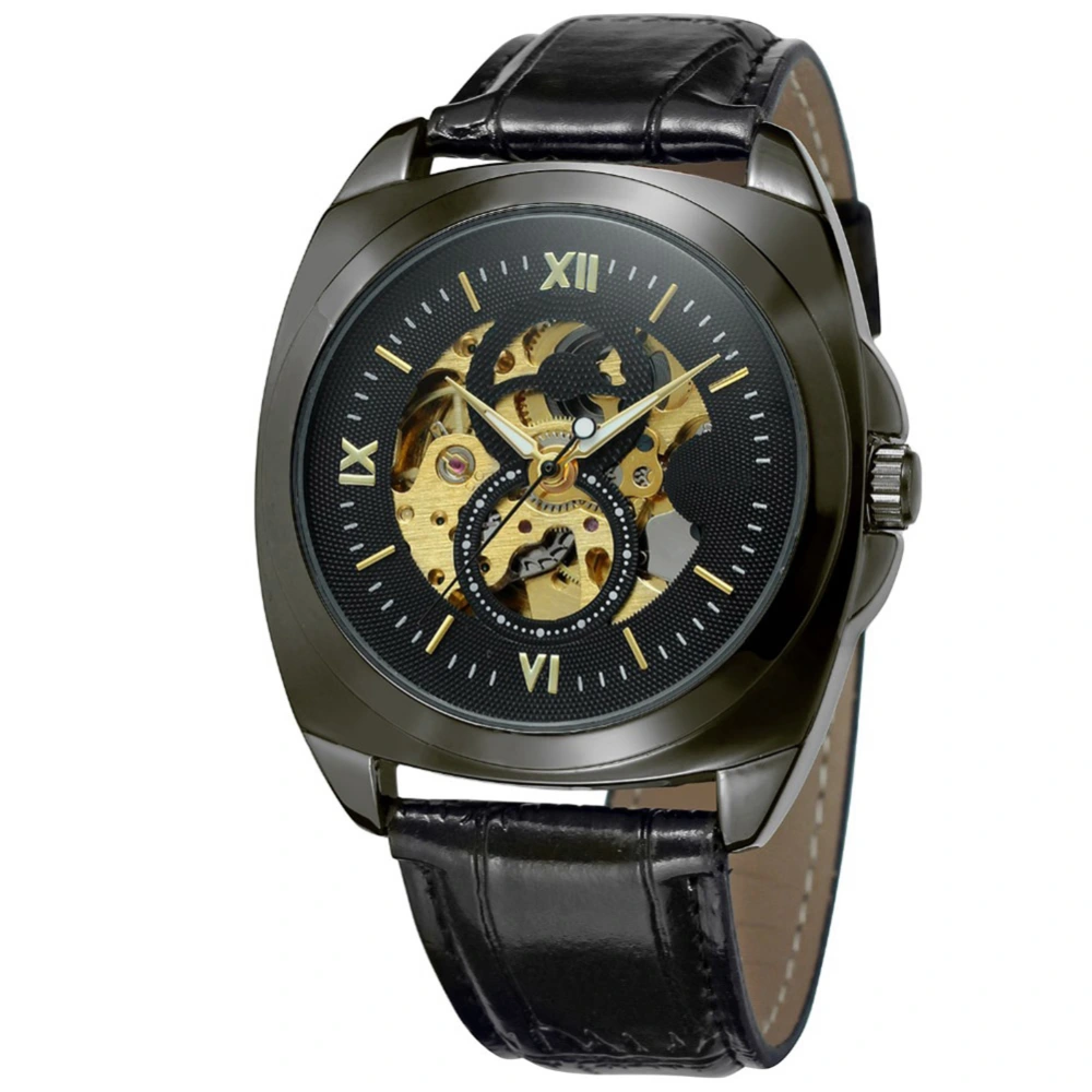 WINNER Men Hollow Mechanical Waterproof Watch Wristwatch (Black Dial)