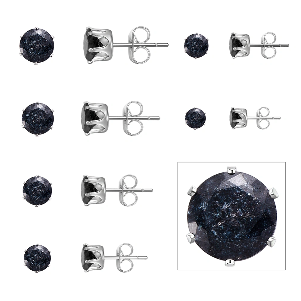 925 Silver Needle Round Rhinestone Inlaid Trendy Piercing Men Women Ear Stud Set(Black)