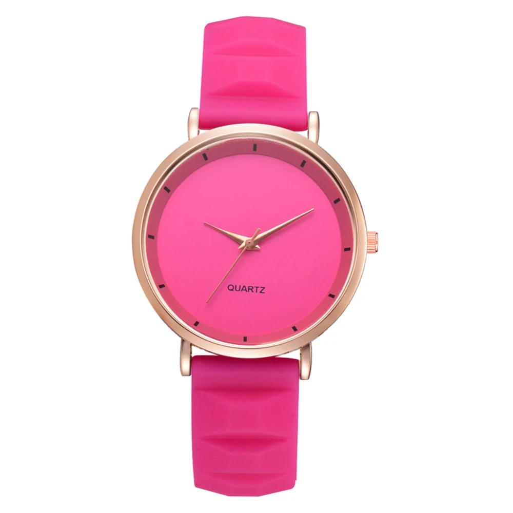 Candy Colors Simple Quartz Wristwatch Silicone Strap Fashionable Round Watch(Rose Red)