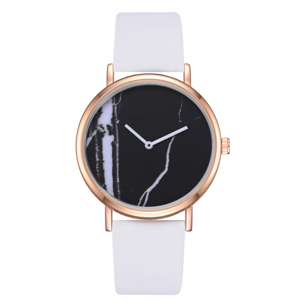 Fashionable Casual Female Watch PU Leather Strap Business Quartz Wristwatch(White Black)