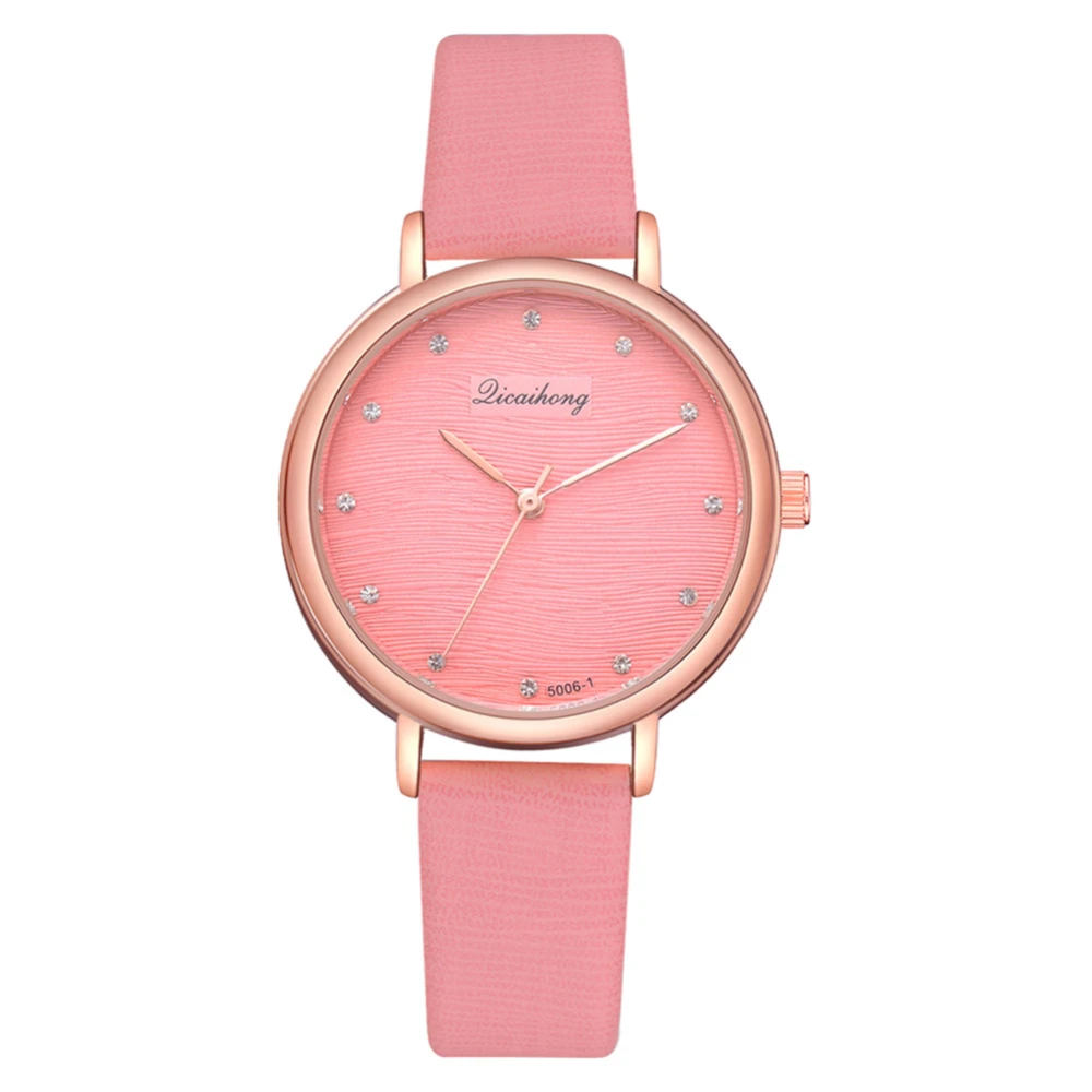 Fashion Casual Business Women Round Dial Rhinestones PU Leather Quartz Watch(Red)