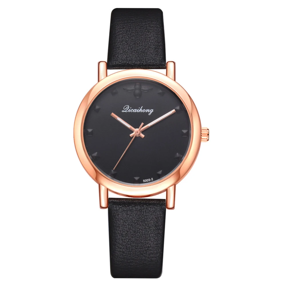 Fashionable Simple Women Casual PU Leather Strap Quartz Wristwatch Watch(Black)