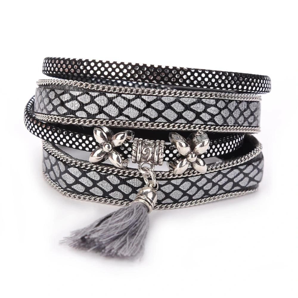 Fashionable Tassel Pendant PU Leather Multi color Buckle Bracelet Jewelry (Gray)