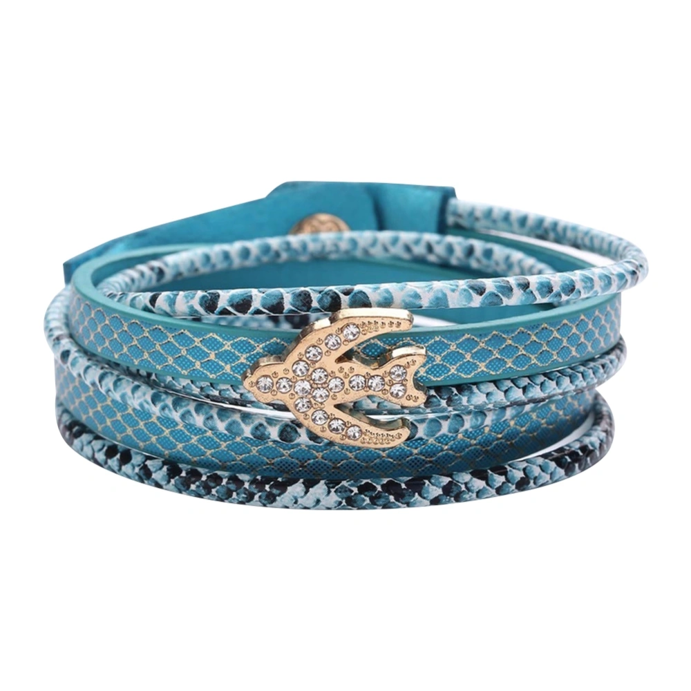 Fashionable Airplane Shape Rhinestone PU Leather Buckle Bracelet Jewelry (Sky Blue)