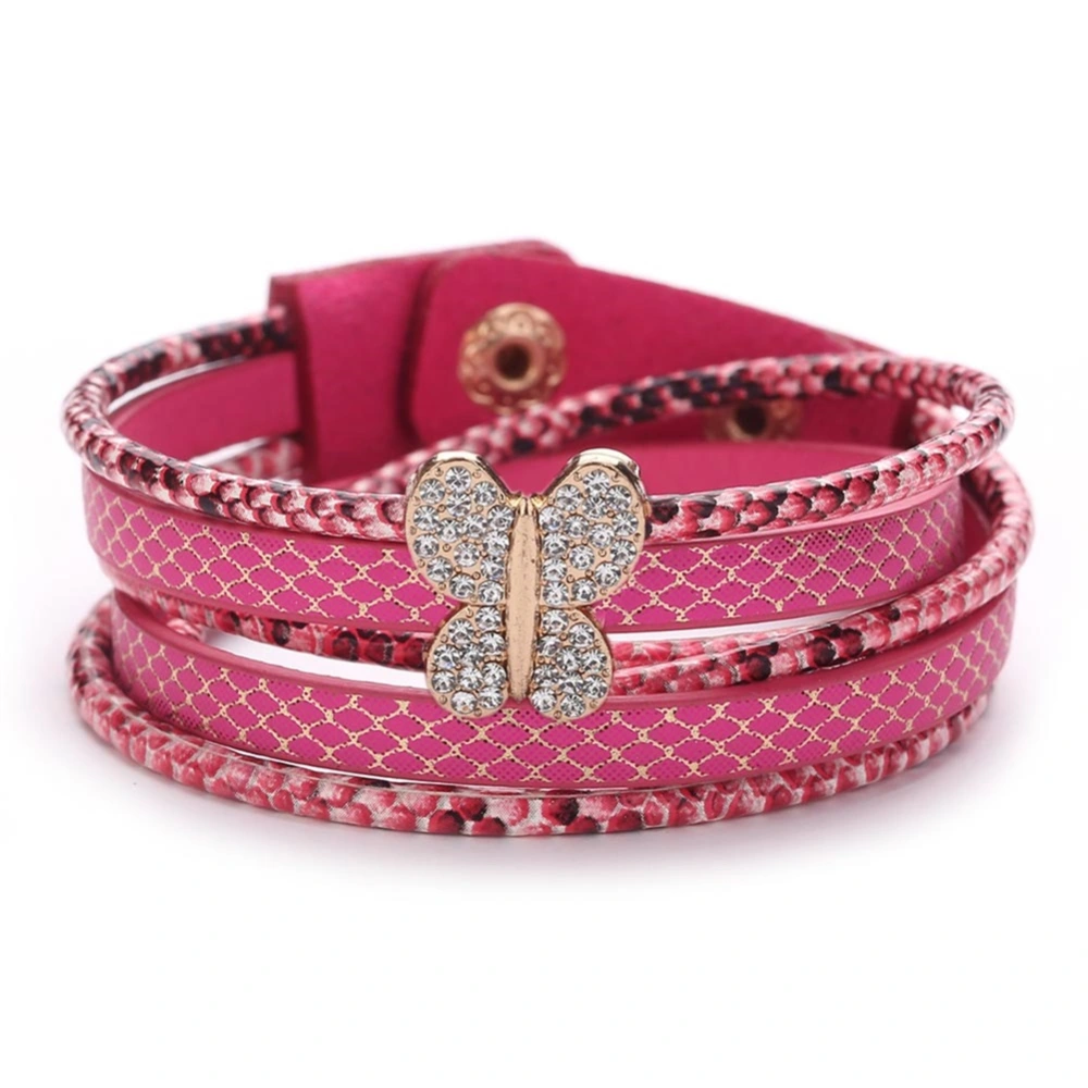 Fashionable Cute Beautiful Shape Rhinestone PU Leather Buckle Bracelet Jewelry (Pink)