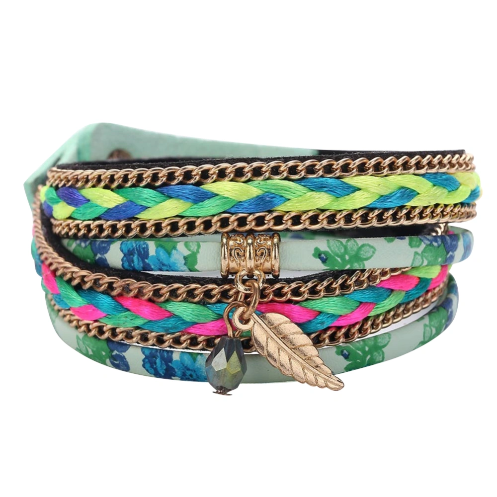 Vintage Woven Wrapped Leaf Pattern Alloy Multi color Buckle Bracelet Jewelry (Green)