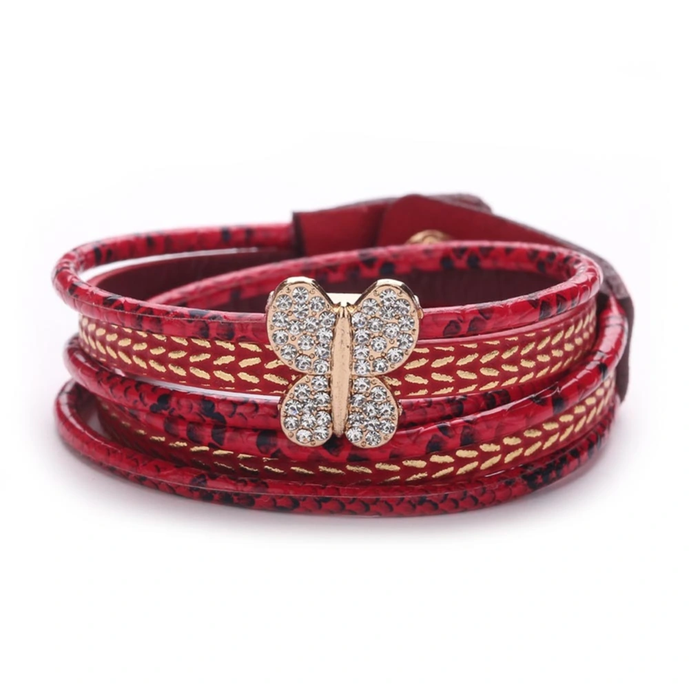 Fashionable Cute Beautiful Shape Rhinestone PU Leather Buckle Bracelet Jewelry (Red)