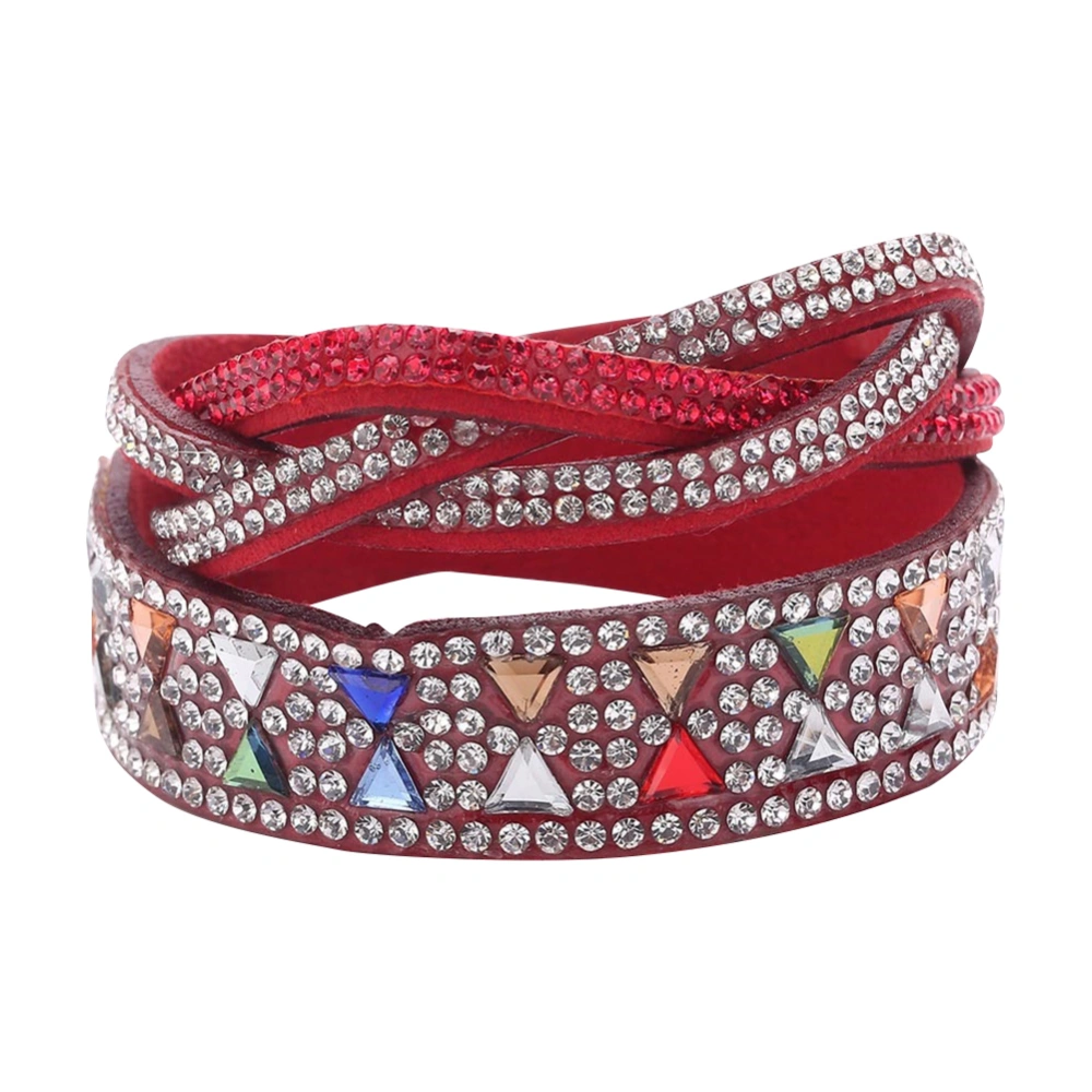 Vintage Woven Rhinestone Acrylic Alloy Multi color Buckle Bracelet Jewelry (Red)