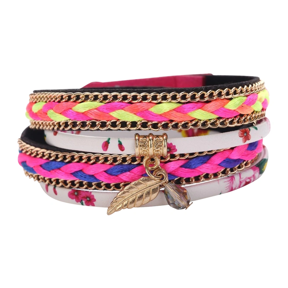 Vintage Woven Wrapped Leaf Pattern Alloy Multi color Buckle Bracelet Jewelry (Pink)