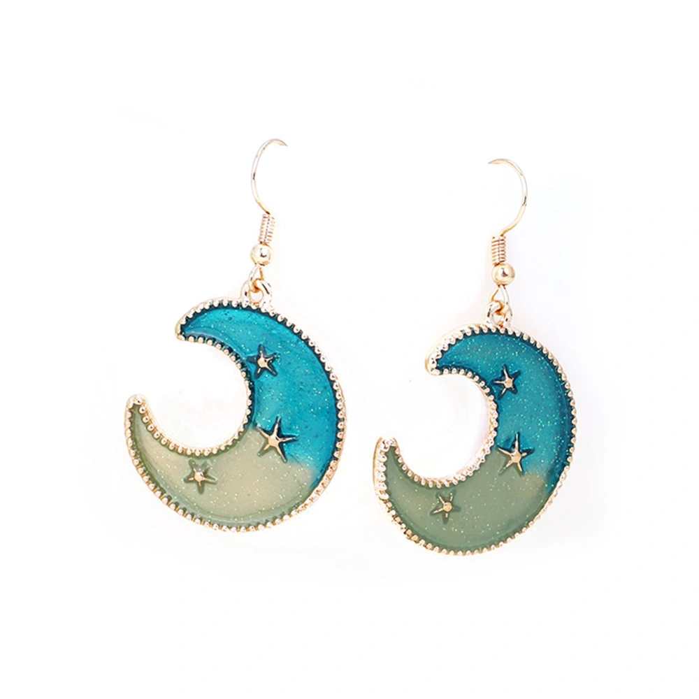 Fashion Accessory Asymmetry Star and Moon Pattern Dangle Drop Earrings (454 Blue Green)