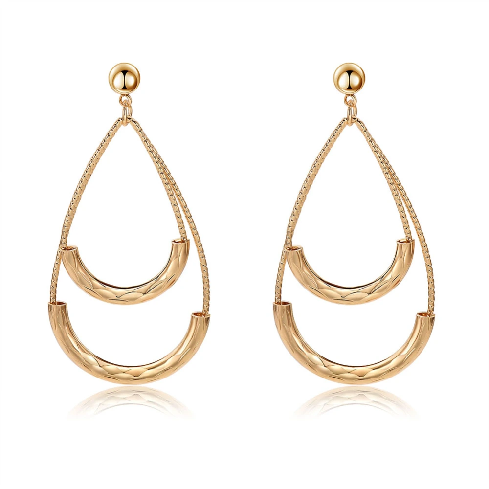 Fashion Accessory Double layer Water Drop Shape Dangle Drop Earrings (Gold)