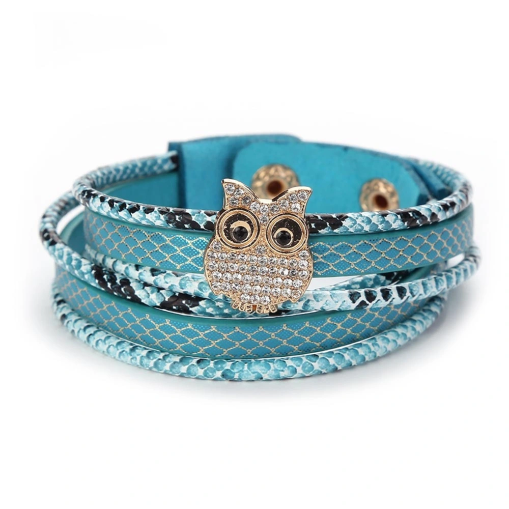 Fashionable Rhinestone Owl Multilayer Snap Button Bracelet Jewelry Accessories(Sky Blue)