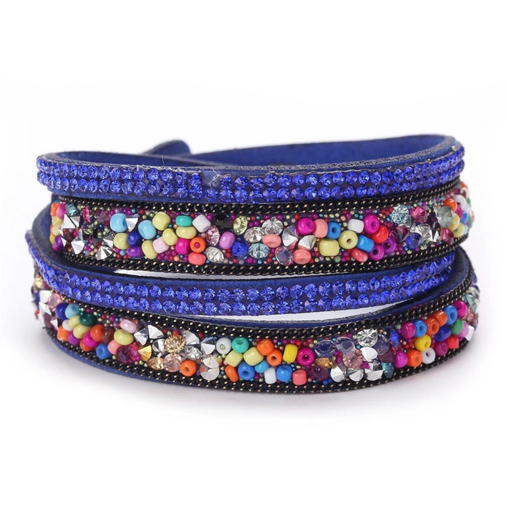 Fashionable Velvet Multilayer Rhinestone Acrylic Beads Bracelet Women Accessories(Blue)