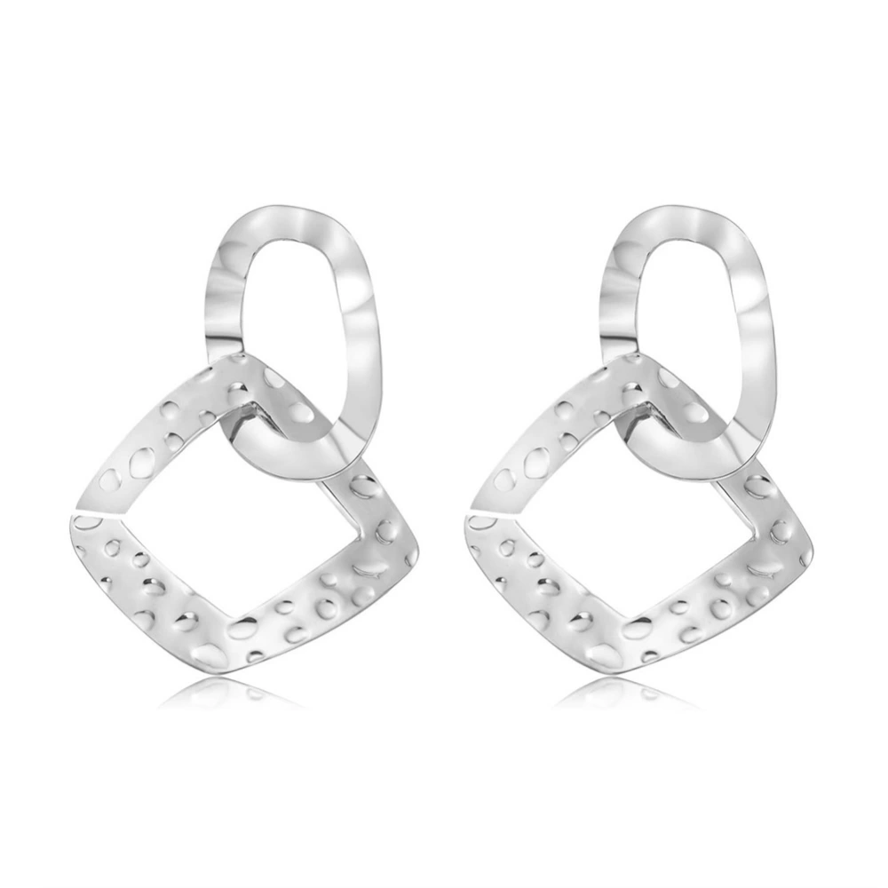 Vintage Hollow Geometric Dangles Alloy Women Lady Earrings Ear Stud(Silver)