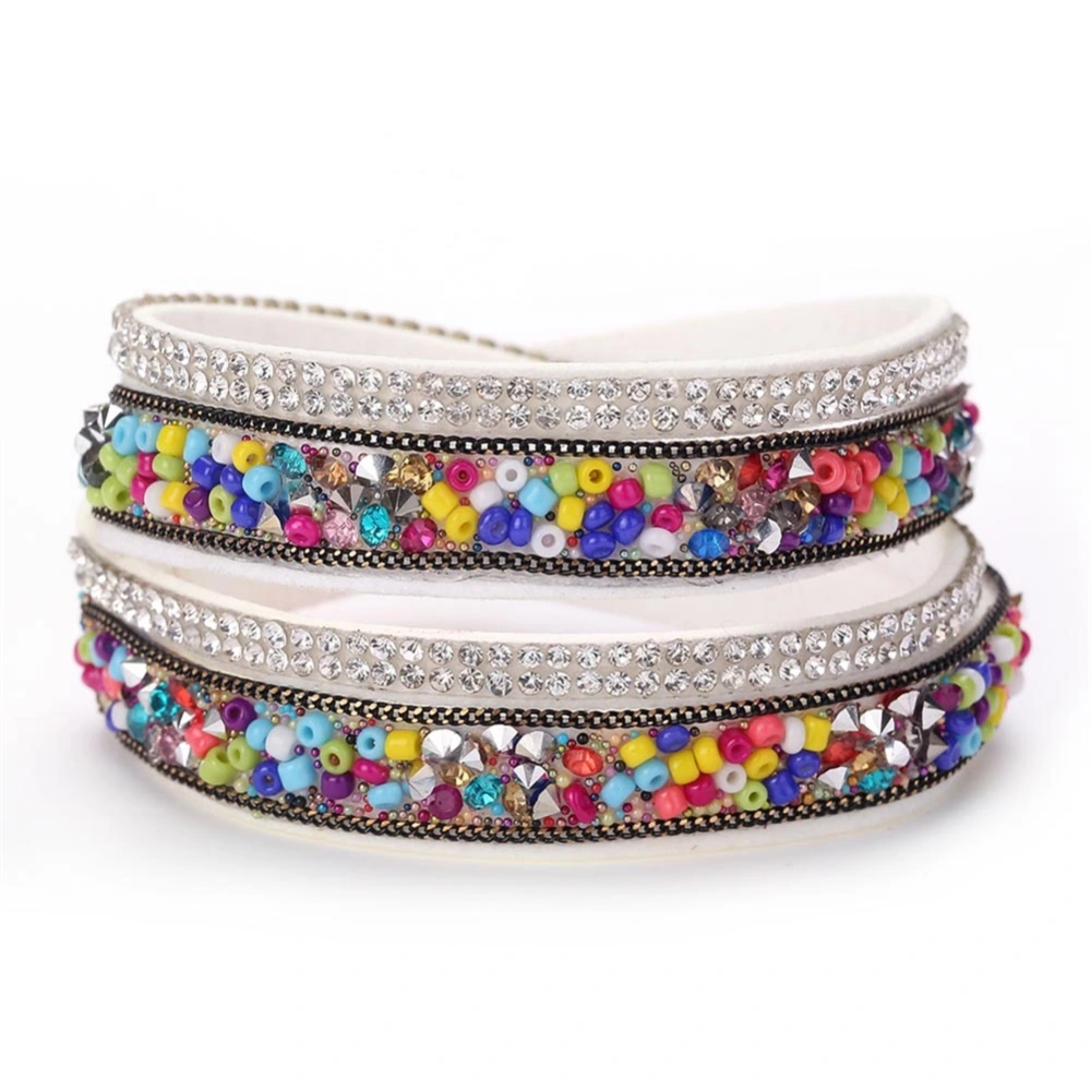 Fashionable Velvet Multilayer Rhinestone Acrylic Beads Bracelet Women Accessories(White)