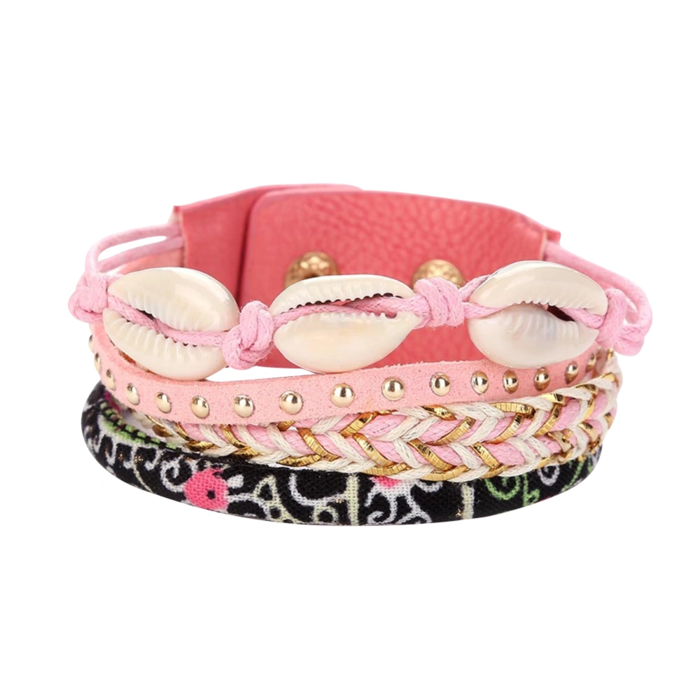 Fashion Alloy Velvet Knitting Shell Multilevel Magnetic Buckle Bracelet Women Jewelry(pink)