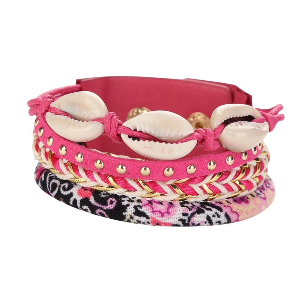 Fashion Velvet Knitting Shell Multilevel Magnetic Buckle Bracelet Women Jewelry(deep pink)