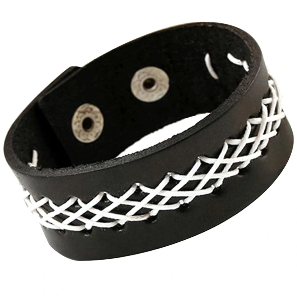 Popular Vintage Woven Bracelet Handmade Punk Cowhide Unisex Bracelet Black