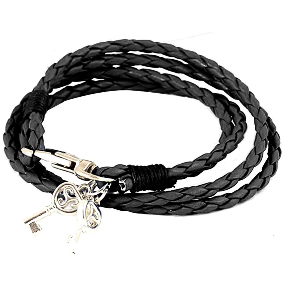 Fashionable Handmade Woven Ethnic Bracelet Vintage Alloy Key Female Bracelet Black