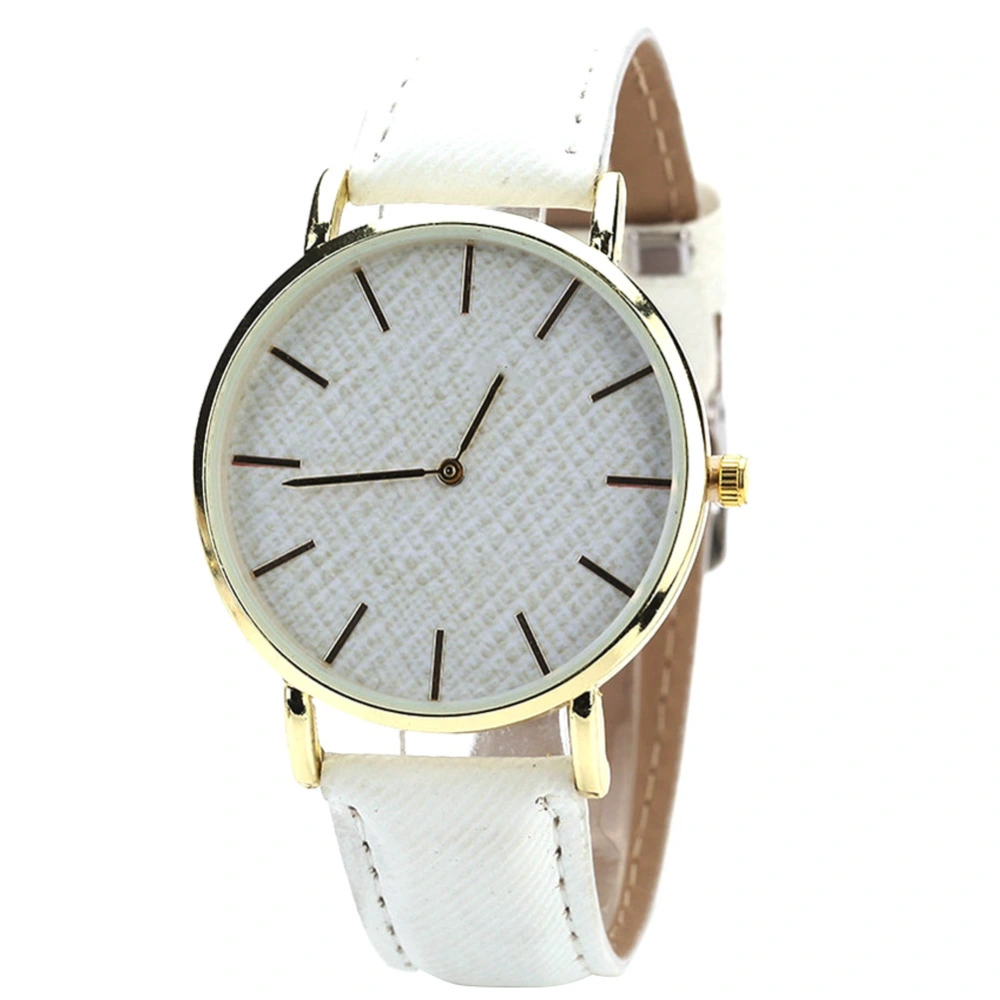 Alloy Case PU Strap Quartz Movement Analog Round Dial Wristwatch Watch White