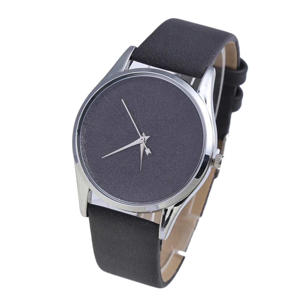 Fashionable Casual Women Quartz Wristwatch PU Leather Strap Simple Round Watch(Black)