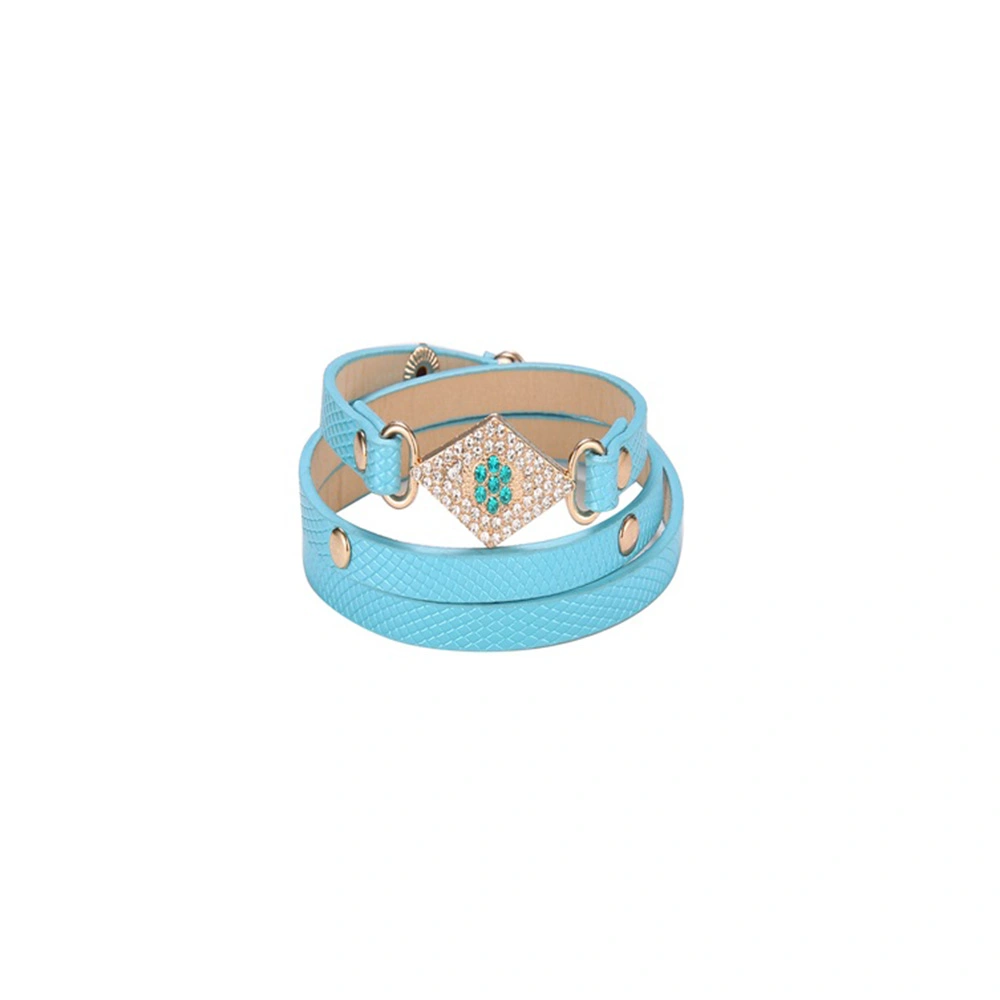 Vintage Multi layer Geometric Rectangle Shape PU Leather Bracelet Jewelry (Sky Blue)