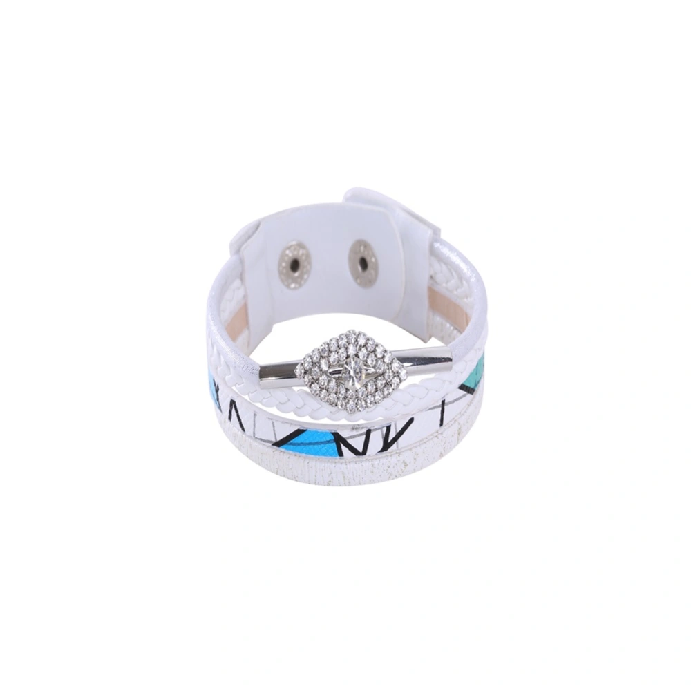 Eye Rhinestone Alloy Bracelet Snap Button Knitted Bracelet Hand Strap Unisex Jewelry White