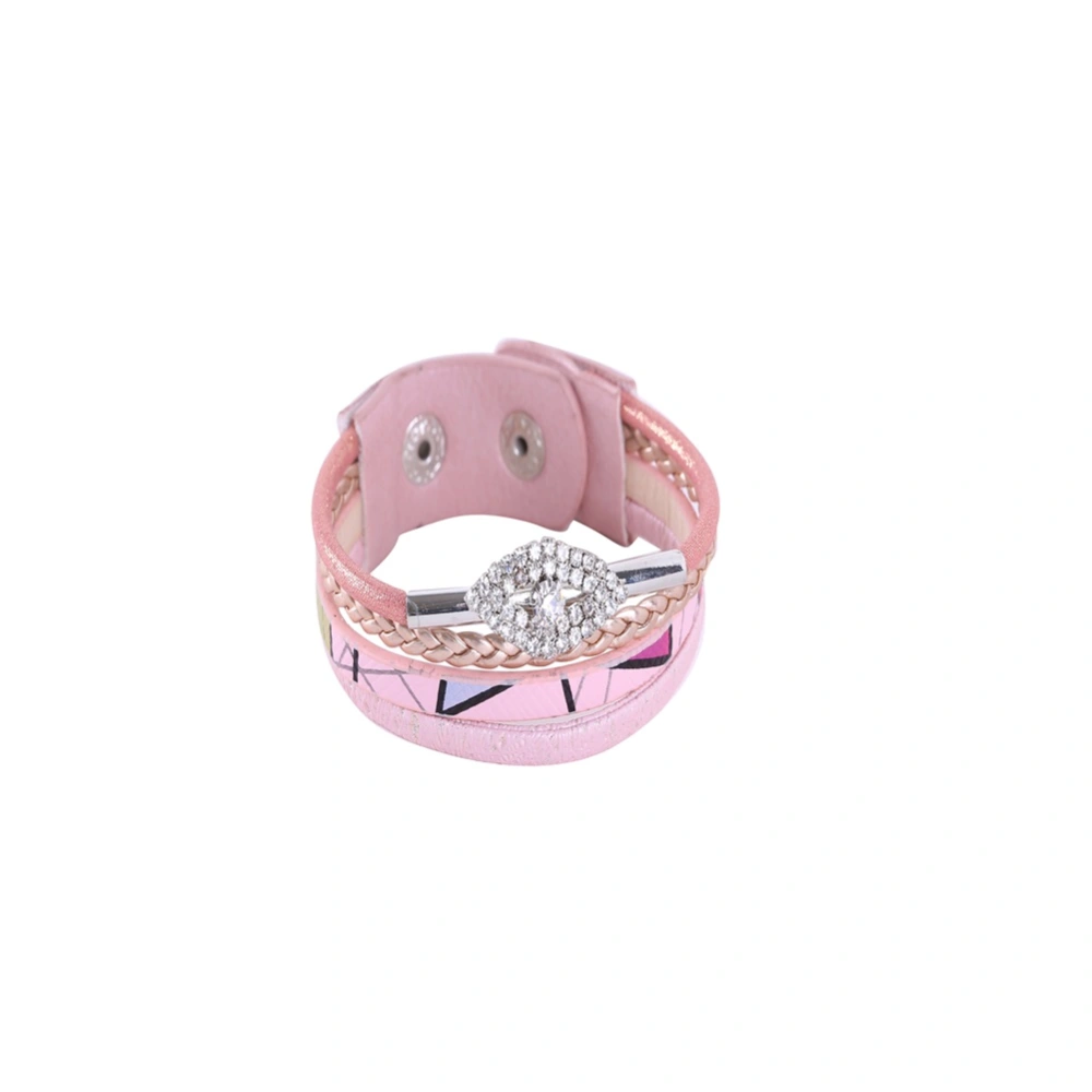 Eye Rhinestone Alloy Bracelet Snap Button Knitted Bracelet Hand Strap Unisex Jewelry Pink