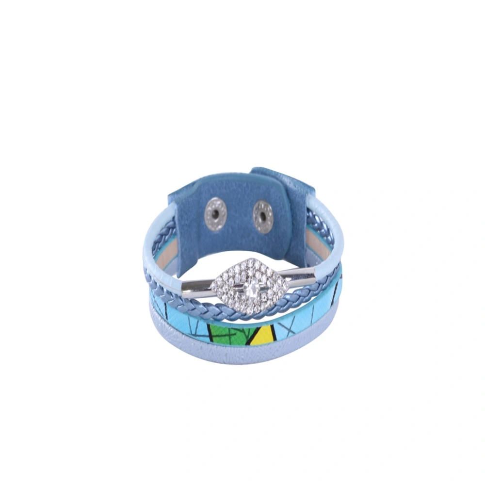 Eye Rhinestone Alloy Bracelet Snap Button Knitted Bracelet Hand Strap Unisex Jewelry Pale Blue