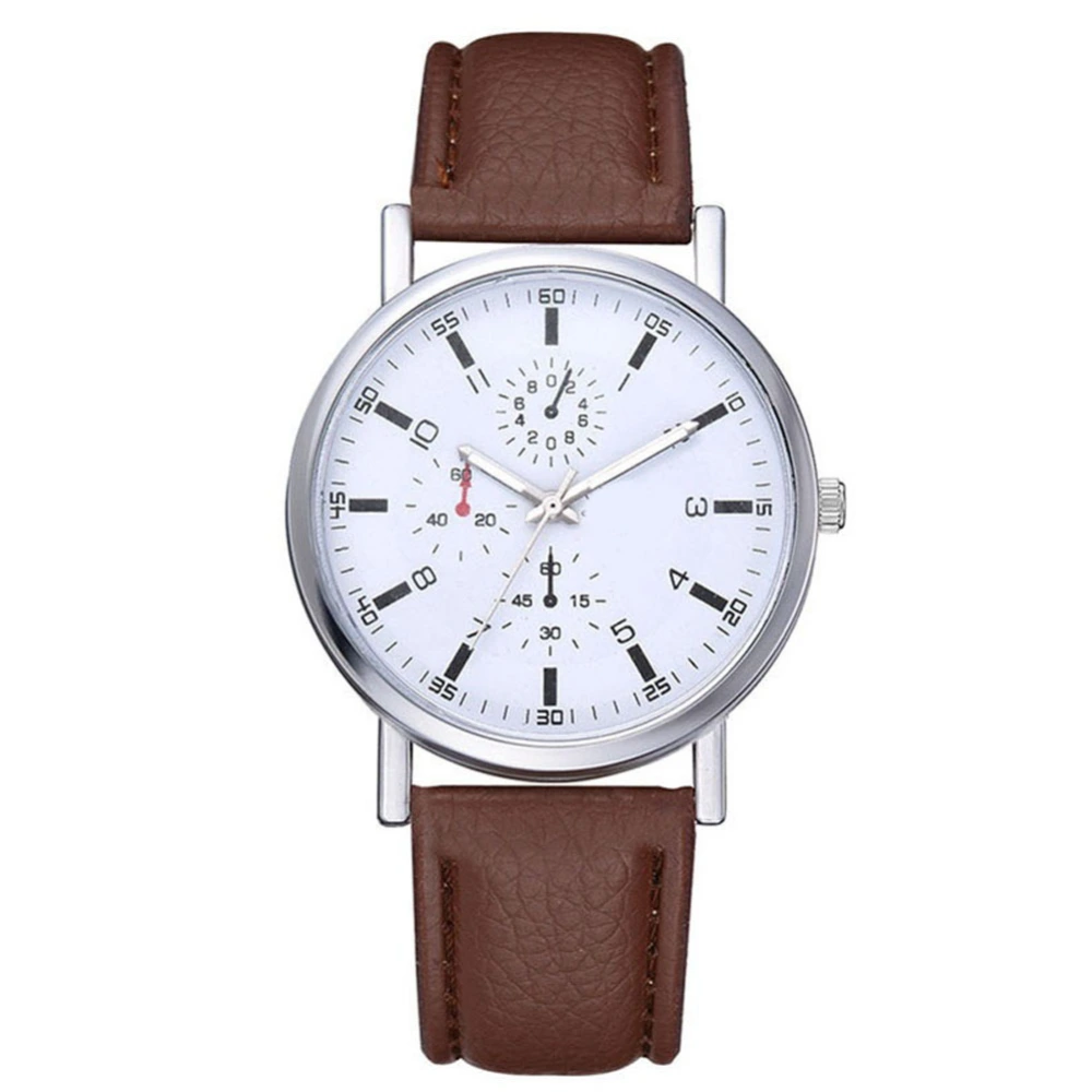 Fashionable Soft Snake Printed PU Leather Wristband Man Watch 3-Window Quartz Wristwatch Brown