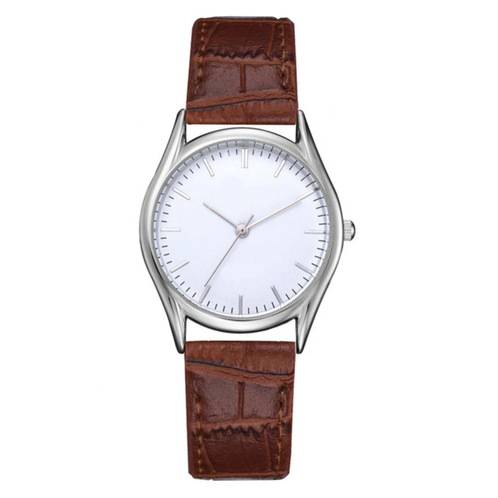 Lvpai Fashionable Alloy Couple Watch PU Strap Round Dial Analog Quartz Wristwatch (Brown, L)